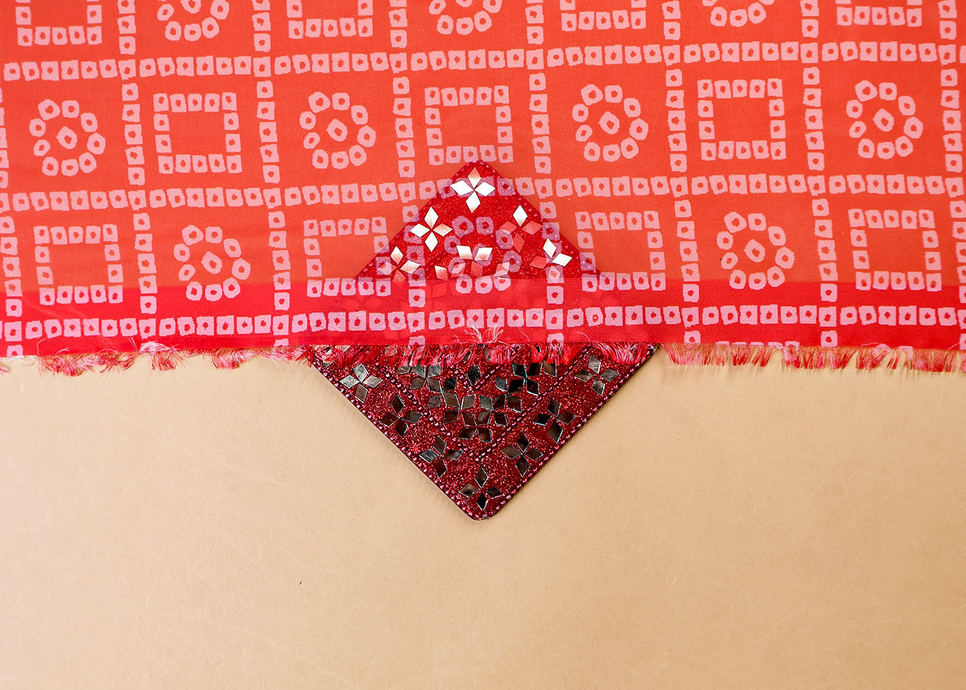 Rose Pink Organza Fabric with All Over Traditional Print 14790