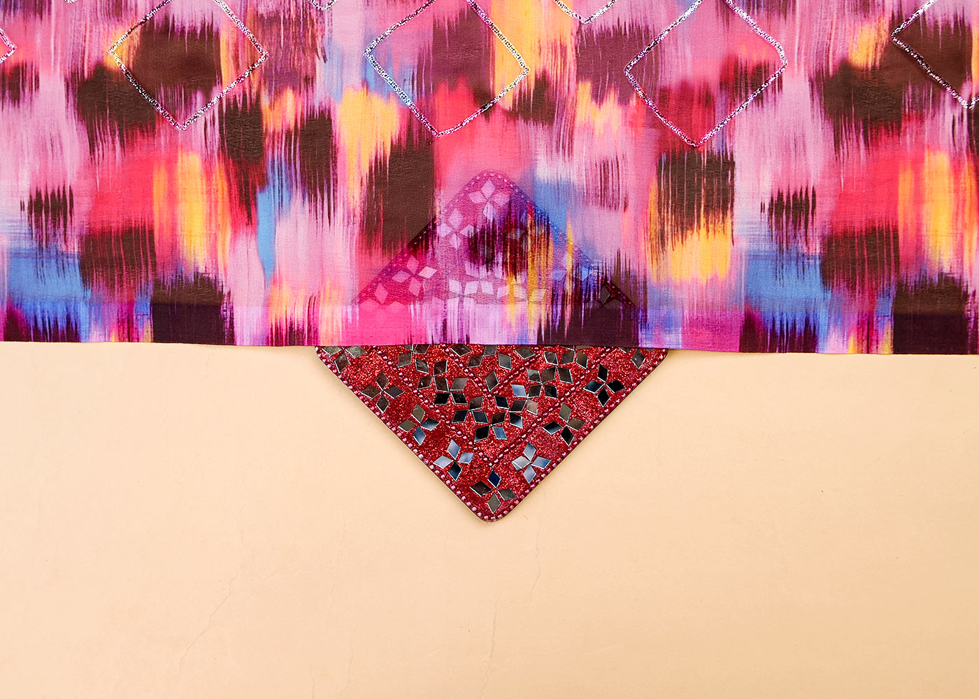Multi- Colour Georgette Fabric with All Over Abstract Print and Gotta Patti Work 14842