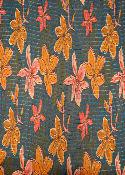 Teal Blue Georgette Fabric With All Over Floral Print, Thread And Sequins Work 14852