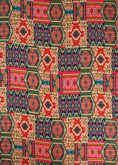 Multi-Color Georgette Fabric With All Over Traditional Print, Thread And Sequins Work 14853