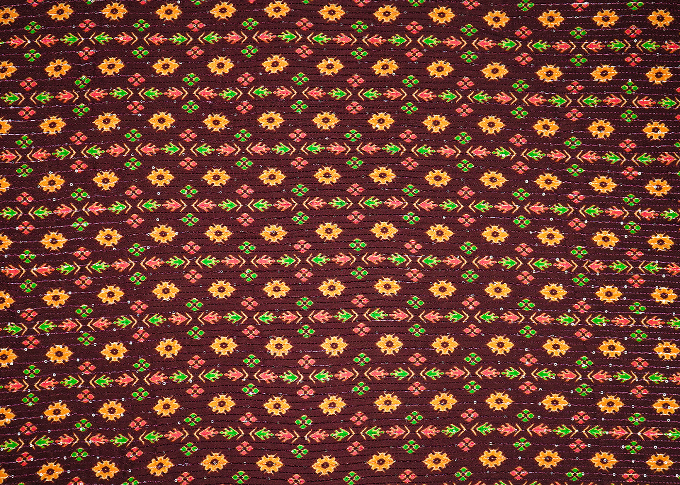 Wine Chinon Chiffon Fabric With All Over Traditional Print 14862