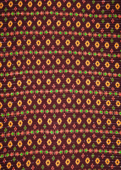 Wine Chinon Chiffon Fabric With All Over Traditional Print 14862