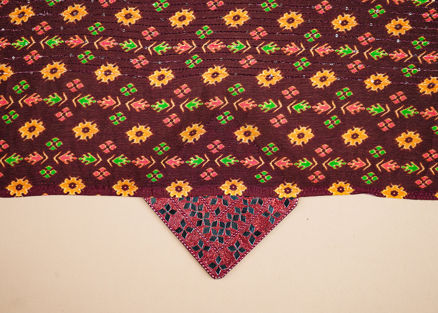 Wine Chinon Chiffon Fabric With All Over Traditional Print 14862