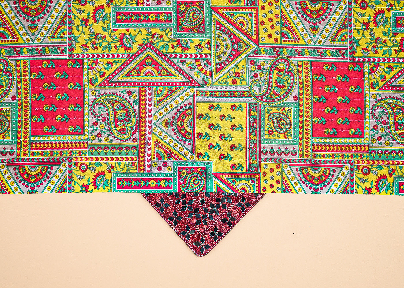 Yellow Georgette Fabric With All Over Traditional Print 14866