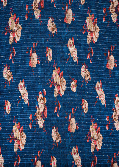 Blue Chinon Chiffon Fabric With All Over Floral Print, Thread And Sequins Work 14871