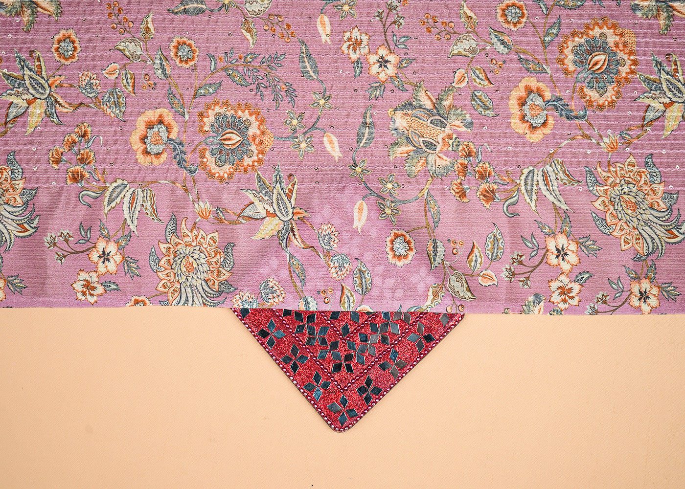 Mauve Chinon Chiffon Fabric With All Over Floral Print 14879