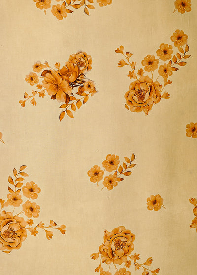 Pastel Yellow Satin Organza Fabric with All Over Floral Print 14910