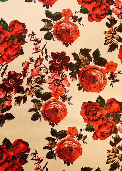 Cream Satin Organza Fabric with All Over Floral Print 14919