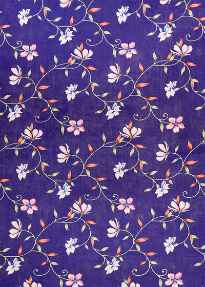 Navy Blue Satin Organza Fabric with All Over Traditional Pattern 14921