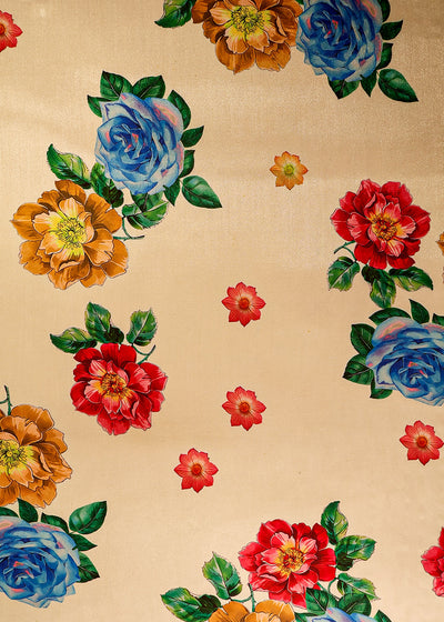 Cream Satin Organza Fabric with All Over Floral Print 14930