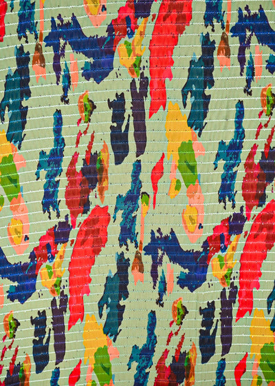 Mint Green Georgette Fabric With All Over Abstract Print, Thread And Sequins Work 14944