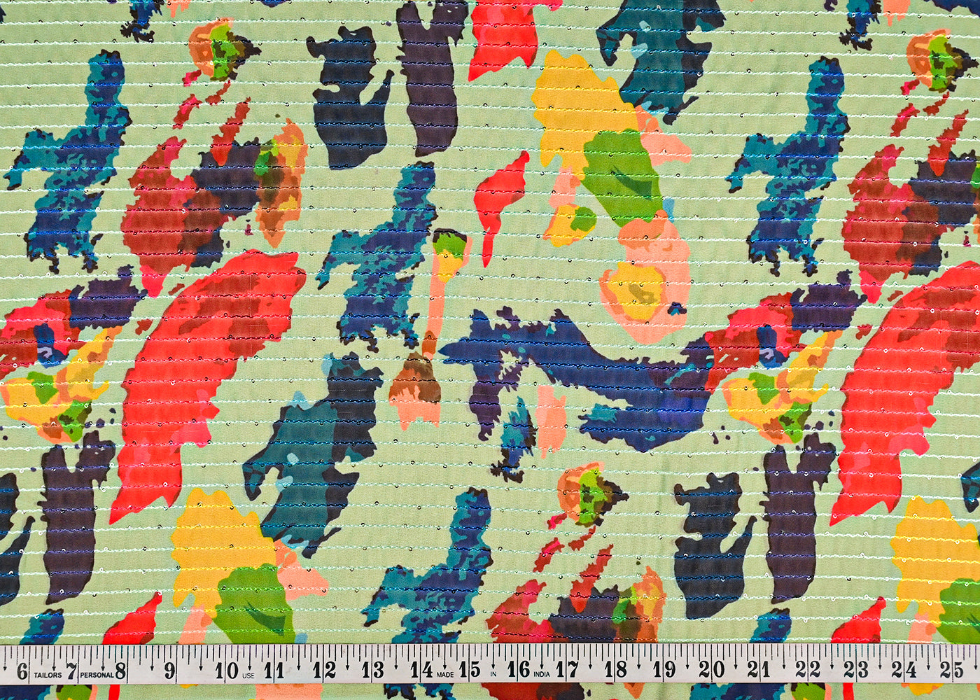 Mint Green Georgette Fabric With All Over Abstract Print, Thread And Sequins Work 14944