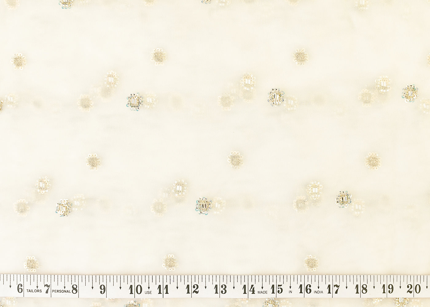 White Net Fabric with All Over Katdana and Rainbow Sequins Buti 15004