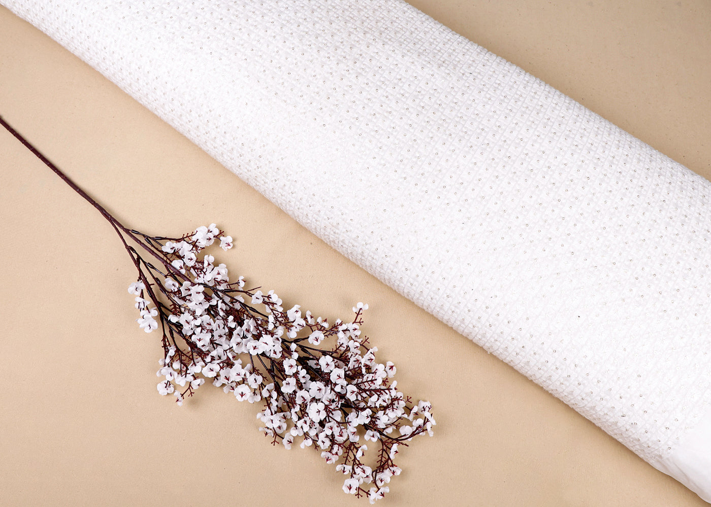 White Georgette Fabric With All Over Thread And Sequins Work 15039