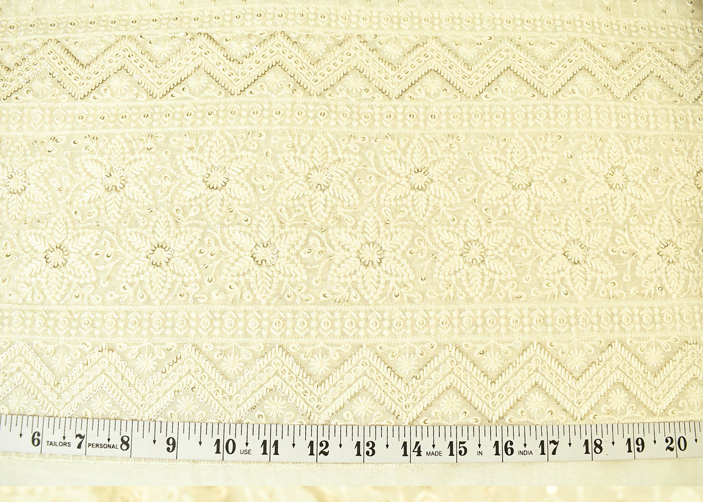 Dyeable Georgette Fabric with All Over Thread & Sequins Work with One Side Heavy Border 15040