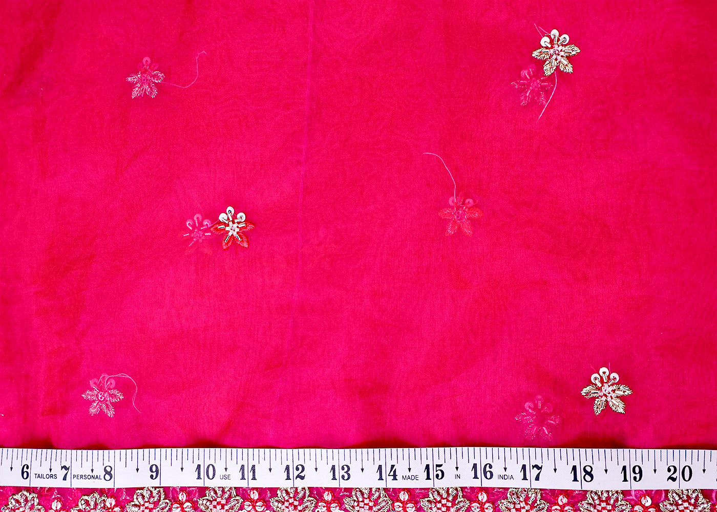 Rani Organza Fabric with All Over Sequins, Katdana, and Thread Work with Two-Side Border 15090