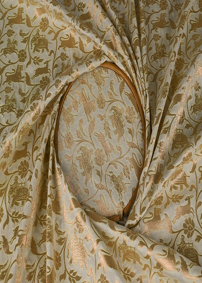 White Dyeable Silk Fabric With All Over Zari Handloom 15121