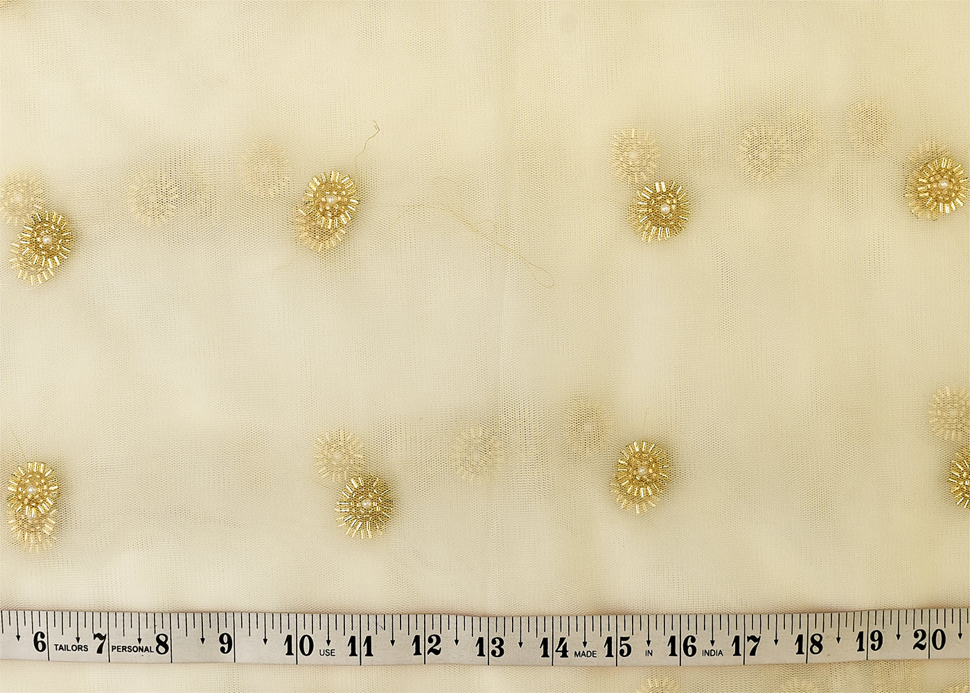 White Net Fabric with All Over Golden Katdana and Bead Buti 15137