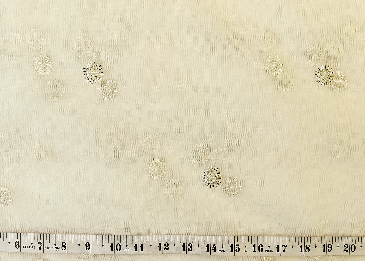 White Net Fabric with All Over Silver Katdana and Bead Buti 15138