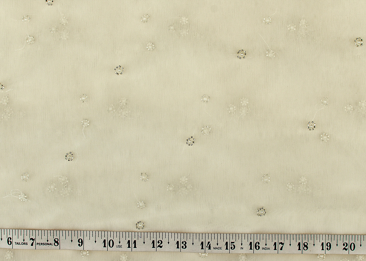 White Net Fabric with All Over Silver Katdana and Bead Buti 15141
