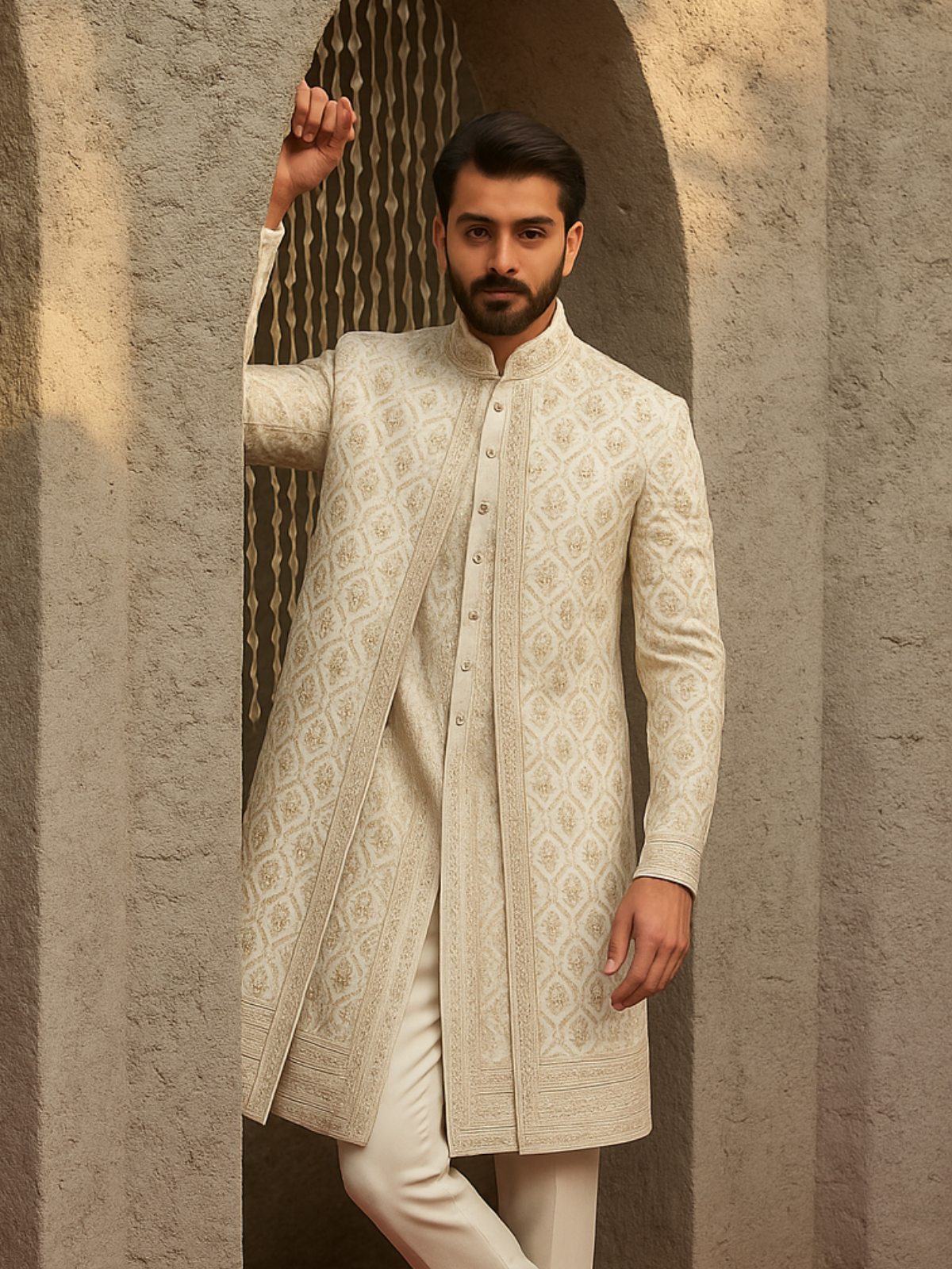 The Virasat – Unstitched White Regal Menswear Fabric 15158