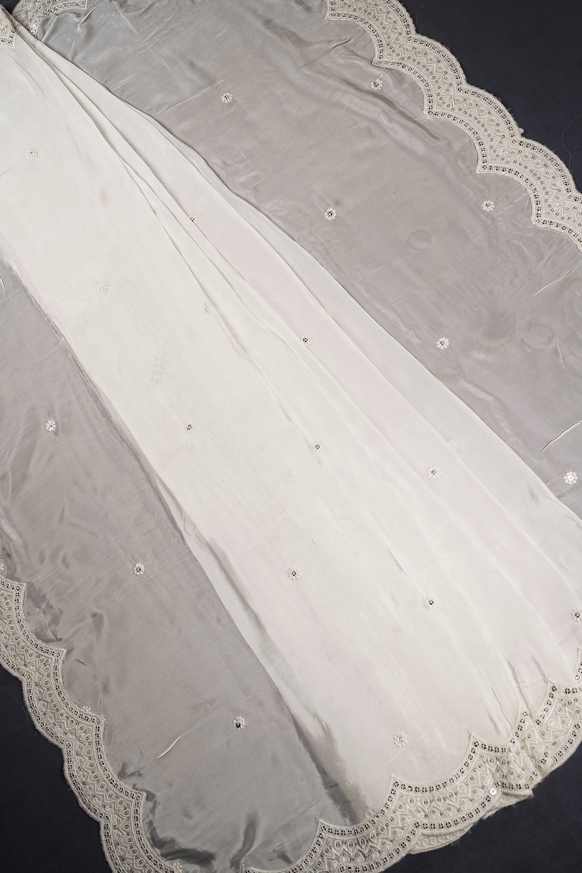 White Dyeable Crepe Dupatta With All Over Thread And Sequins Work 15188