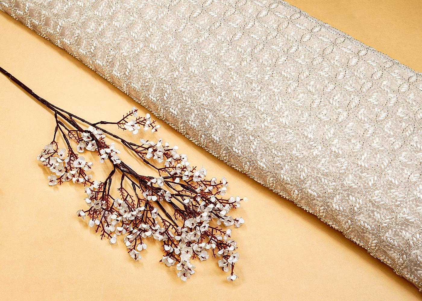 Cream Net All Over Katdana and Bead Work 15267