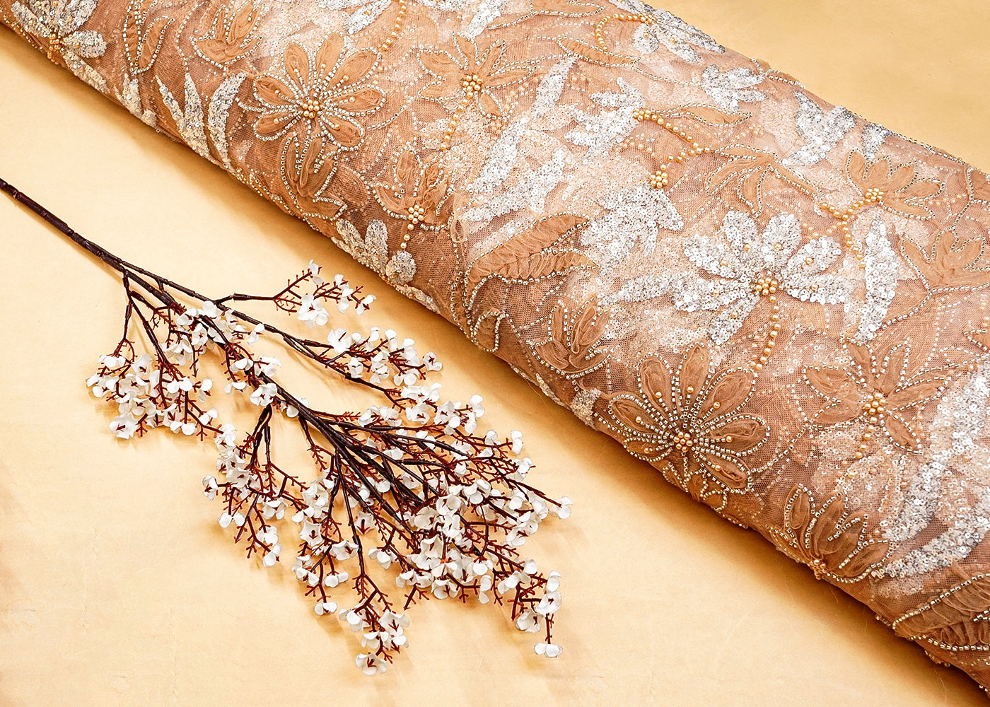 Chiku  Net Fabric with All Over Appliqué Work with Katdana, Sequins, and Bead 15271