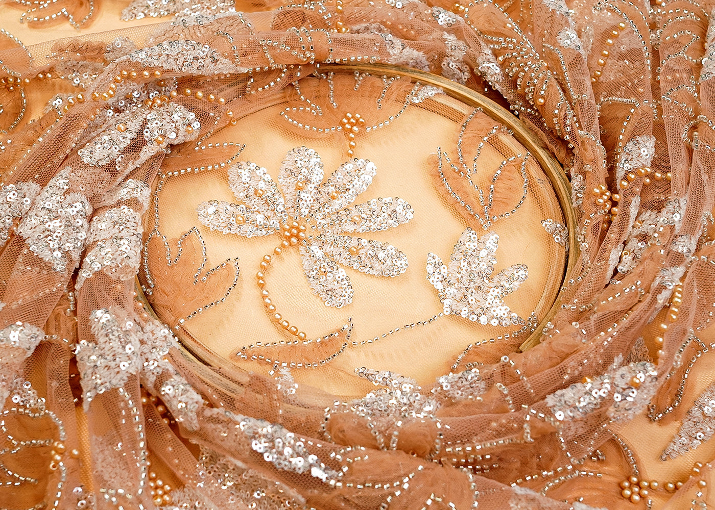 Chiku  Net Fabric with All Over Appliqué Work with Katdana, Sequins, and Bead 15271