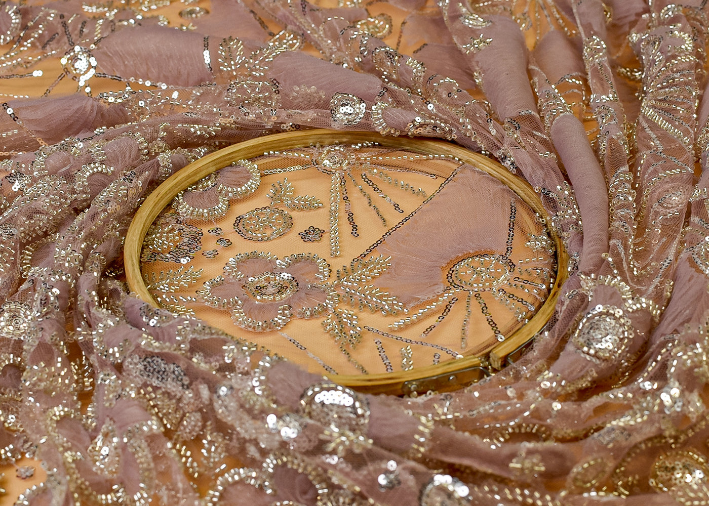 Onion Net Fabric with All Over Appliqué Work with Katdana and Sequins 15275