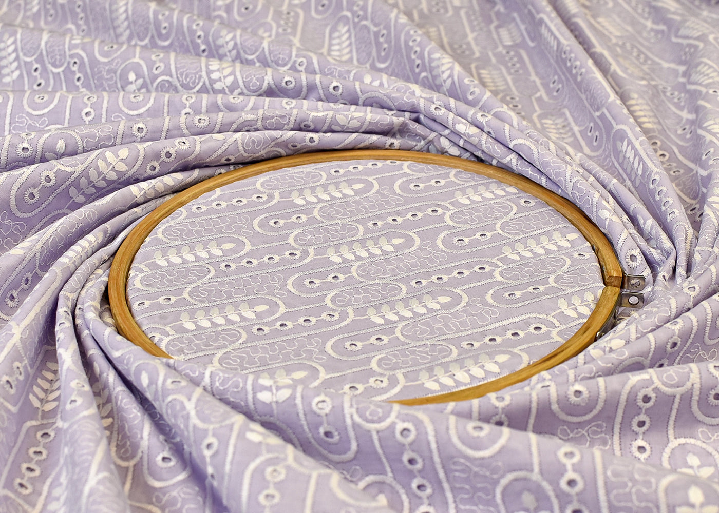 Lavender Cotton Fabric with All Over Thread Work 15330