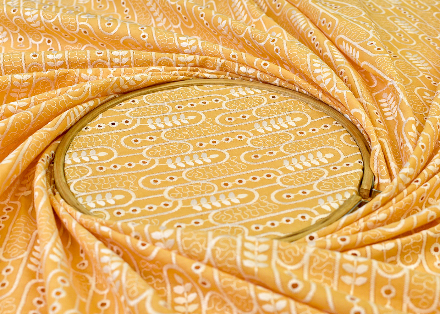 Yellow Cotton Fabric with All Over Thread Work 15331
