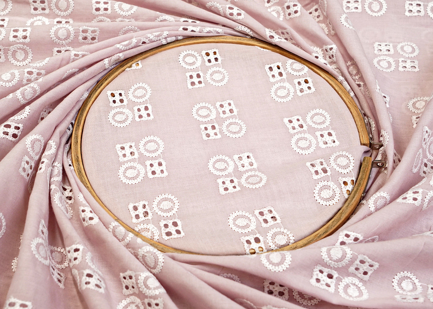 Pastel Pink Cotton Fabric with All Over Thread Work 15334