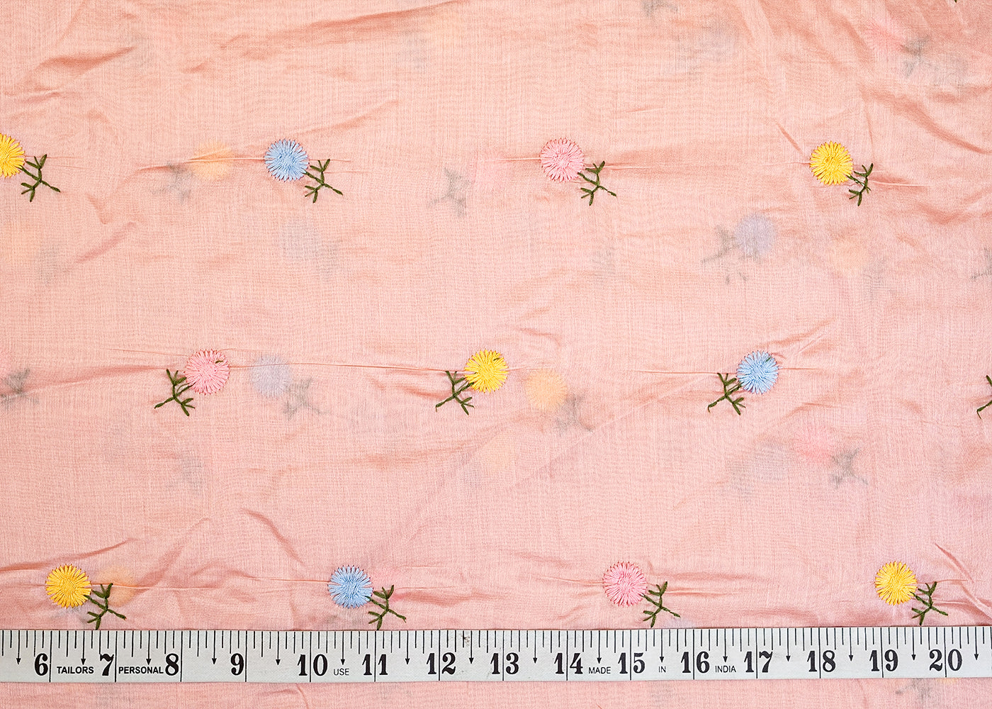 Peach Modal Muslin Fabric with All Over Thread Work 15339