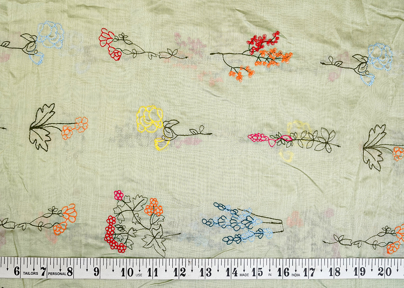 Pista Green Modal Muslin Fabric with All Over Thread Work 15341