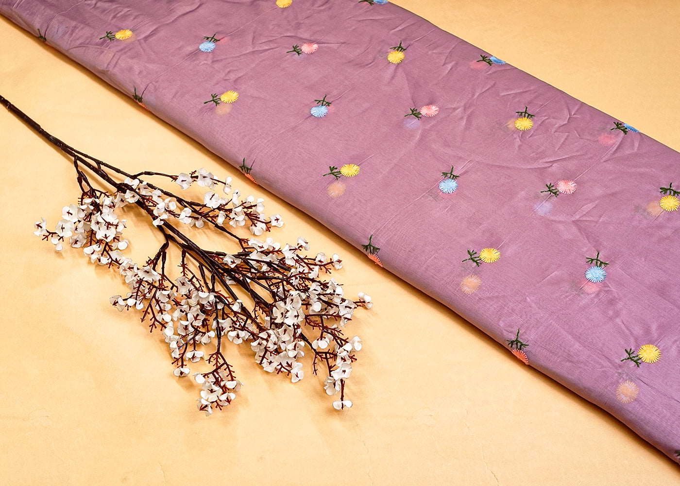 Onion Modal Muslin Fabric with All Over Thread Work 15346