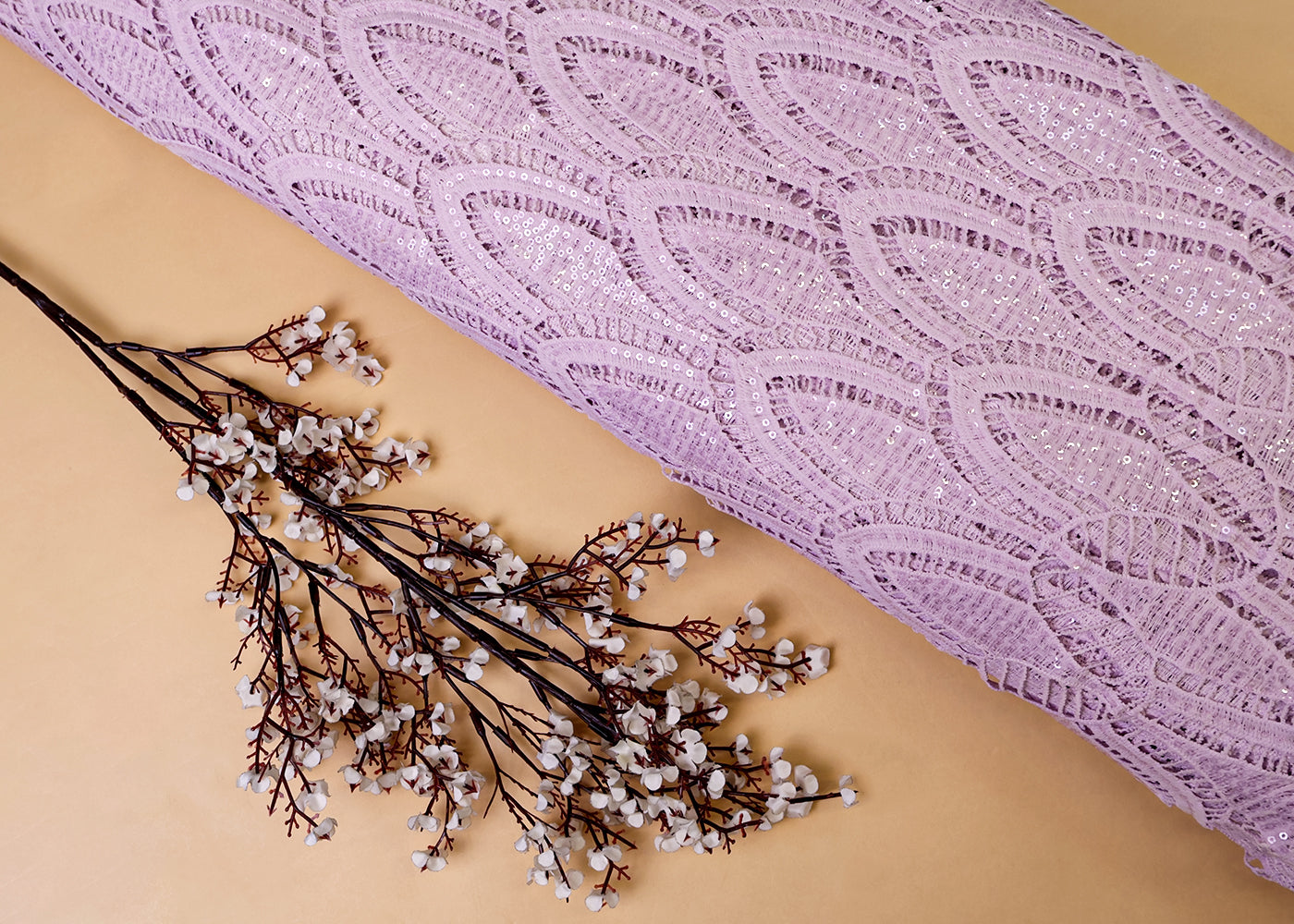 Lavender Imported Crepe Fabric with All-Over Cutwork 15349