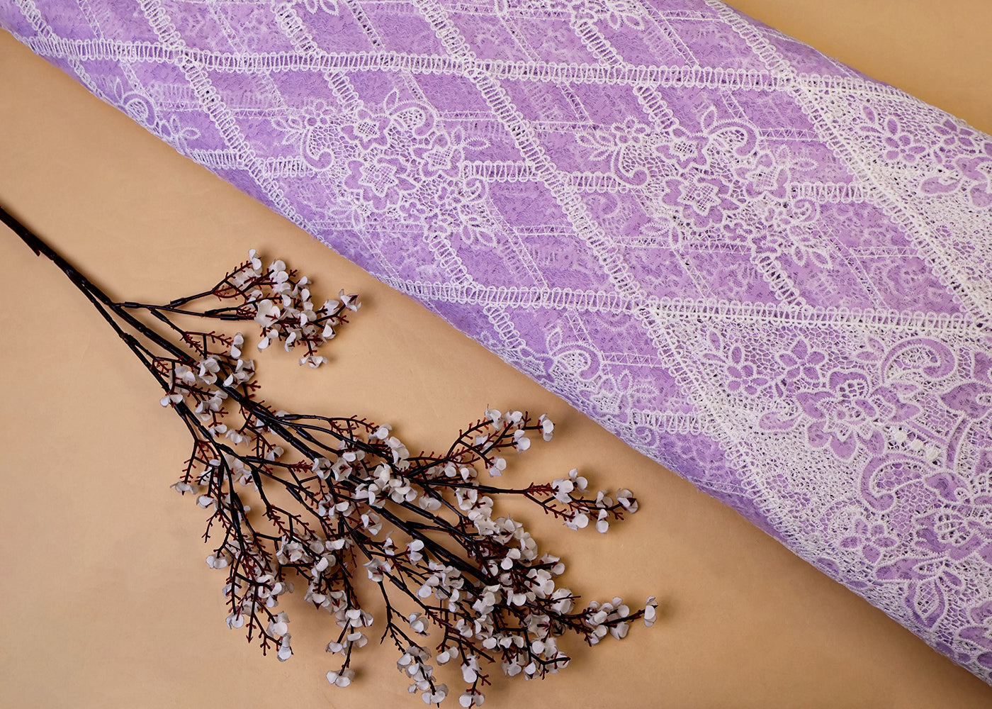 Lavender Imported Sandlin Lace with All-Over Cutwork 15352