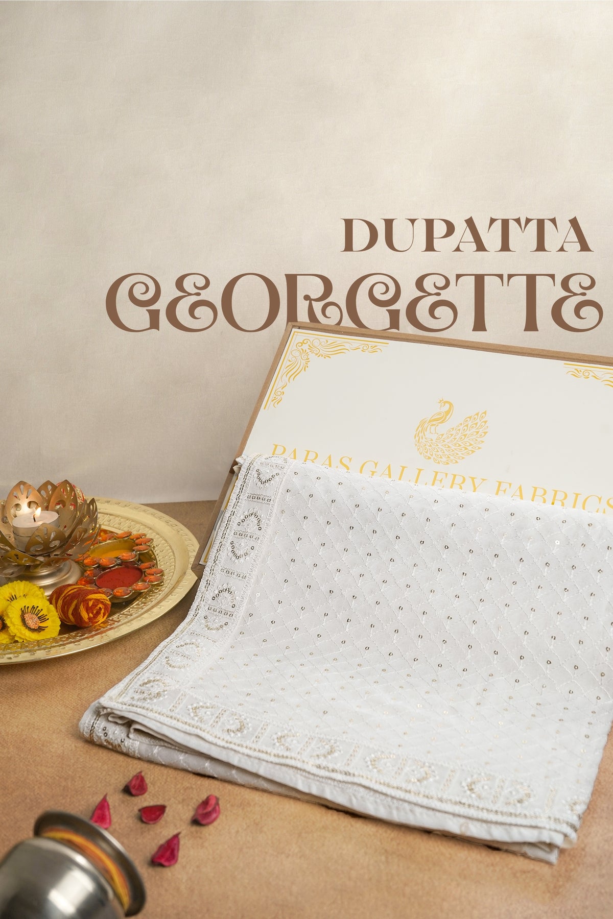 White Dyeable Georgette Dupatta With All Over Thread And Sequins Work 15364