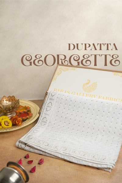 White Dyeable Georgette Dupatta With All Over Thread And Sequins Work 15364