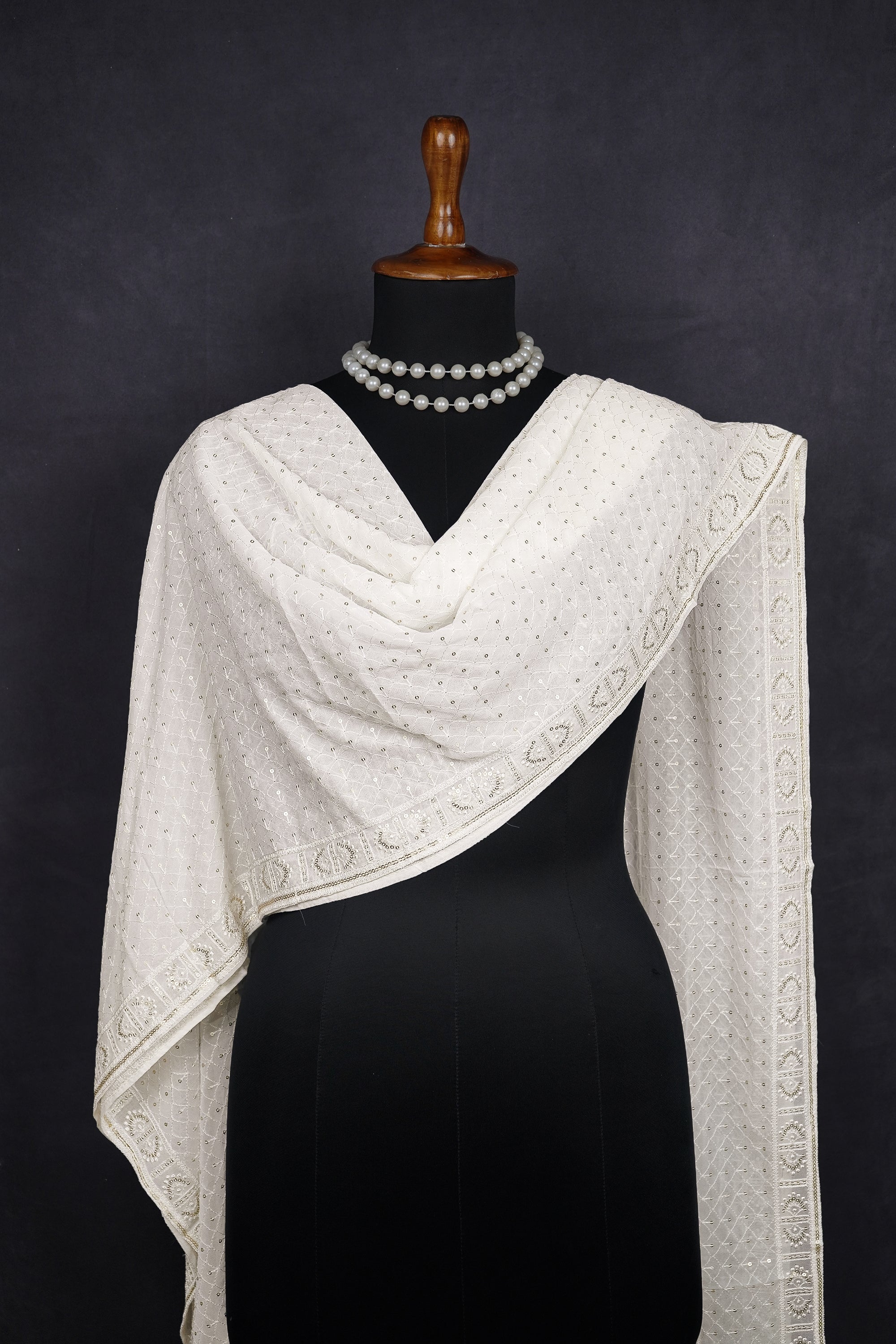 White Dyeable Georgette Dupatta With All Over Thread And Sequins Work 15364