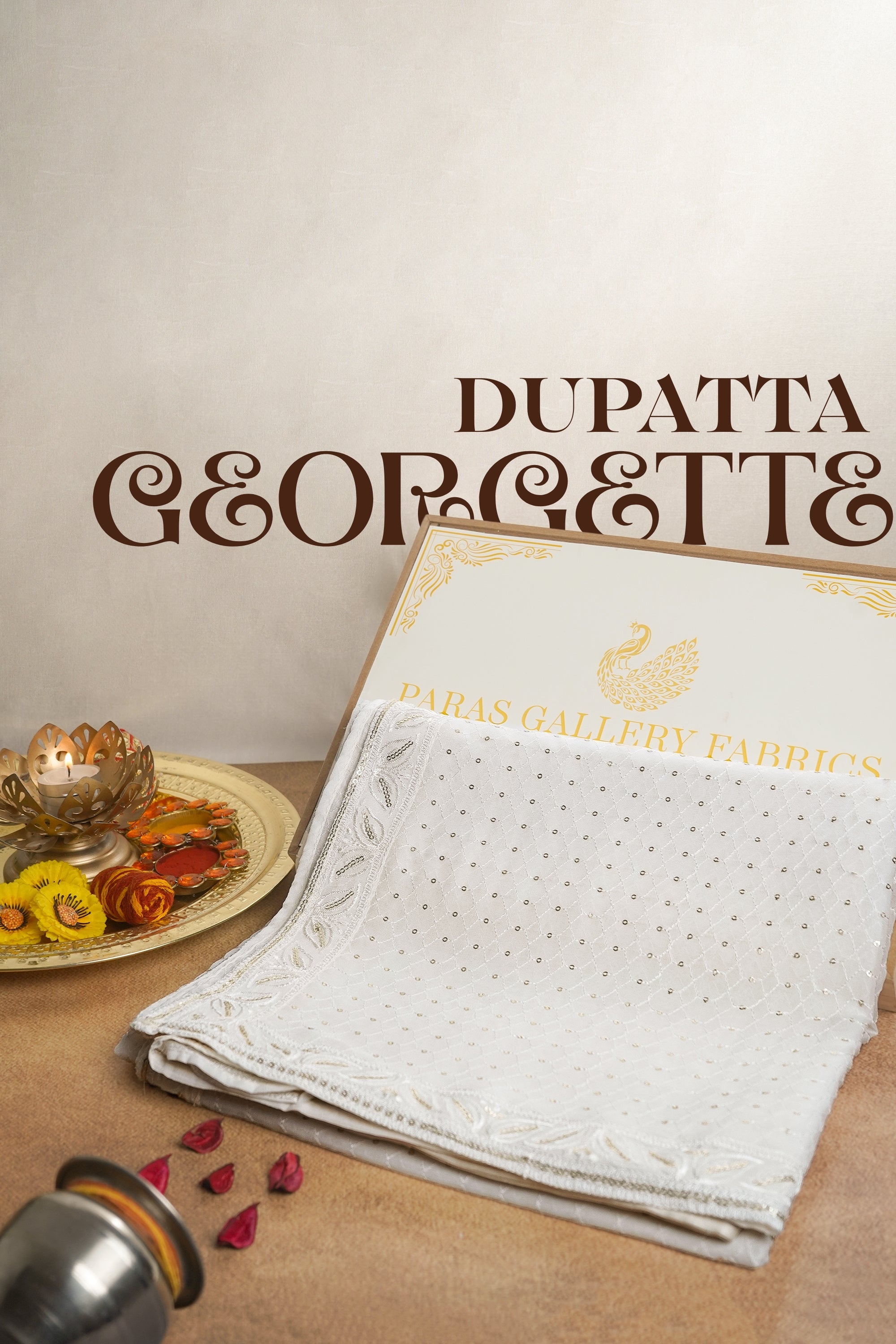 White Dyeable Georgette Dupatta With All Over Thread And Sequins Work 15365