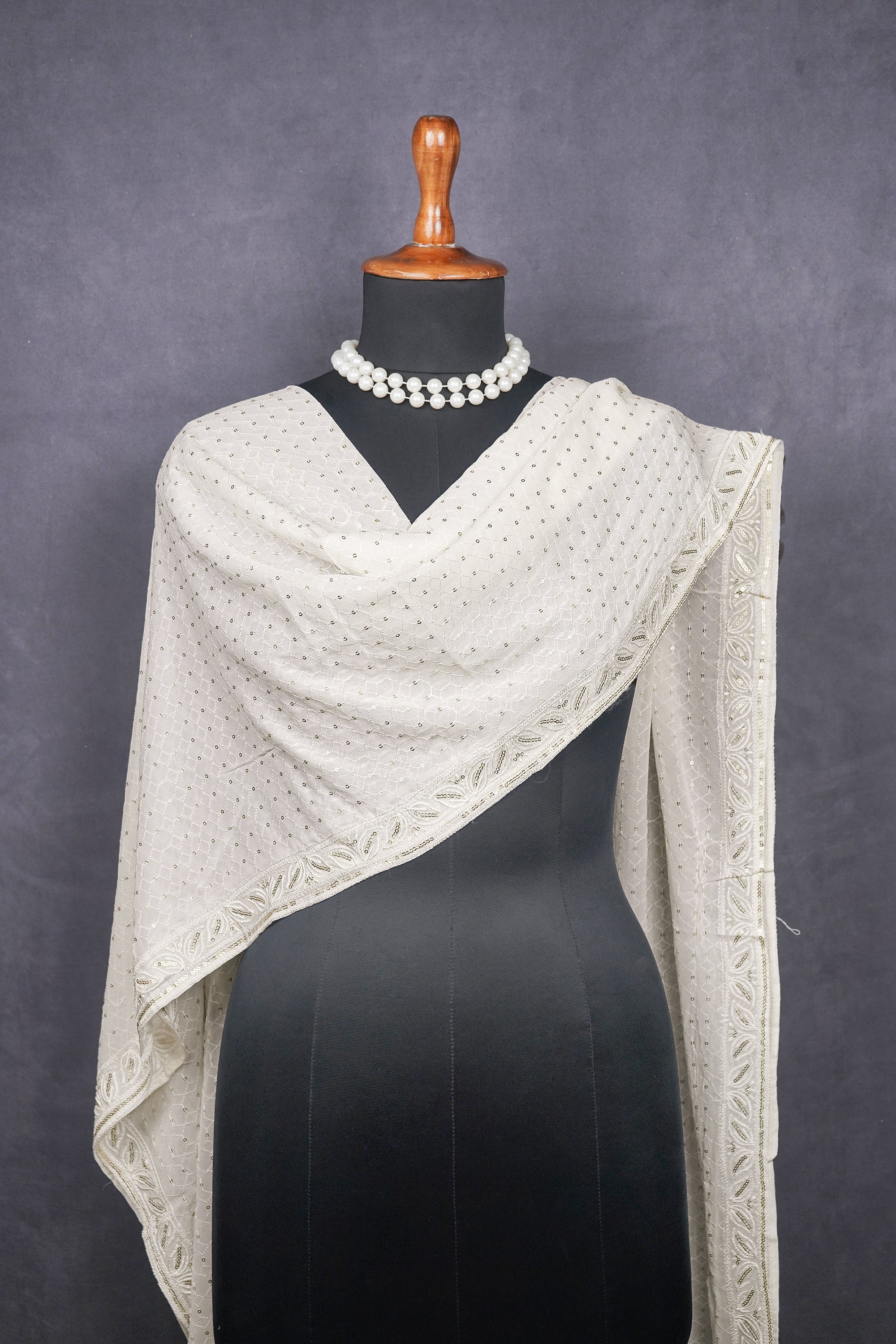 White Dyeable Georgette Dupatta With All Over Thread And Sequins Work 15365