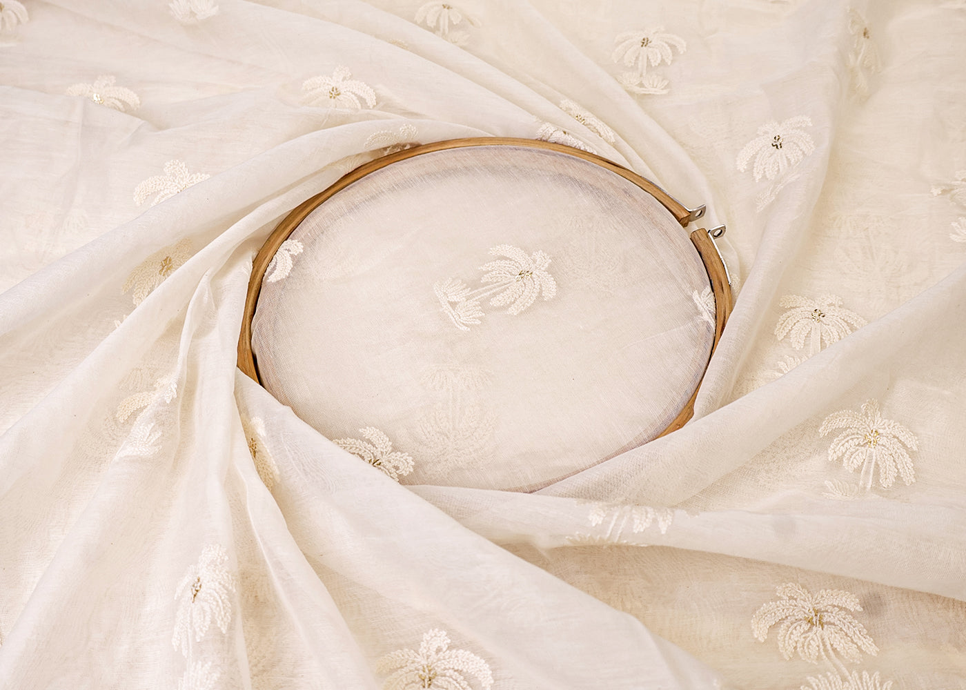 White Chanderi Fabric with All Over Thread and Sequins Motif 15369