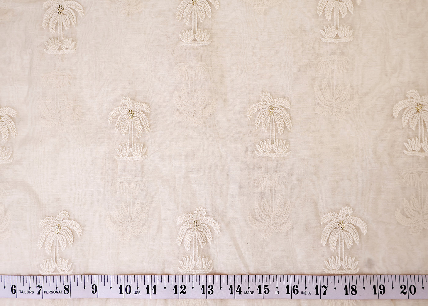 White Chanderi Fabric with All Over Thread and Sequins Motif 15369