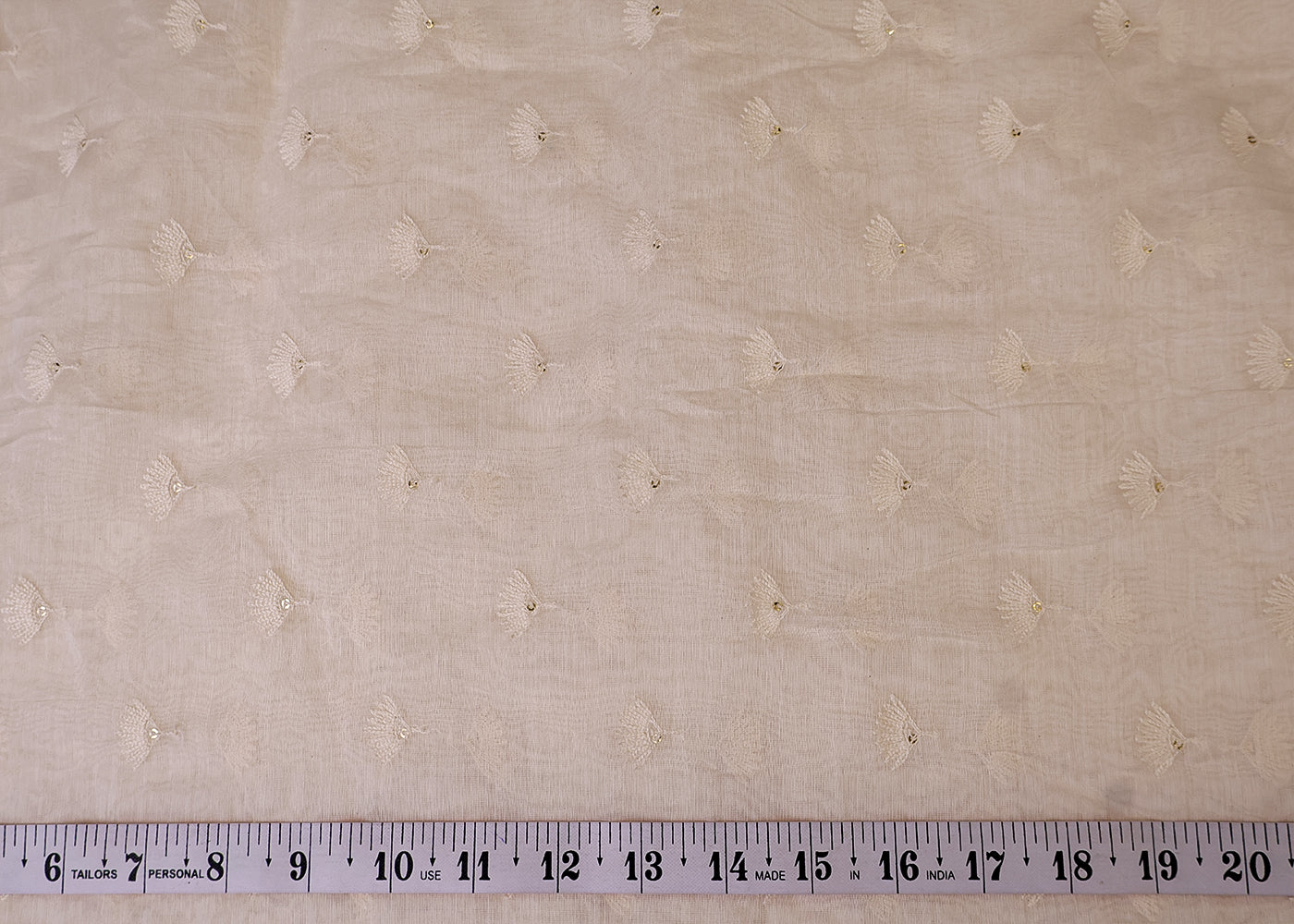 White Chanderi Fabric with All Over Thread and Sequins Buti 15372