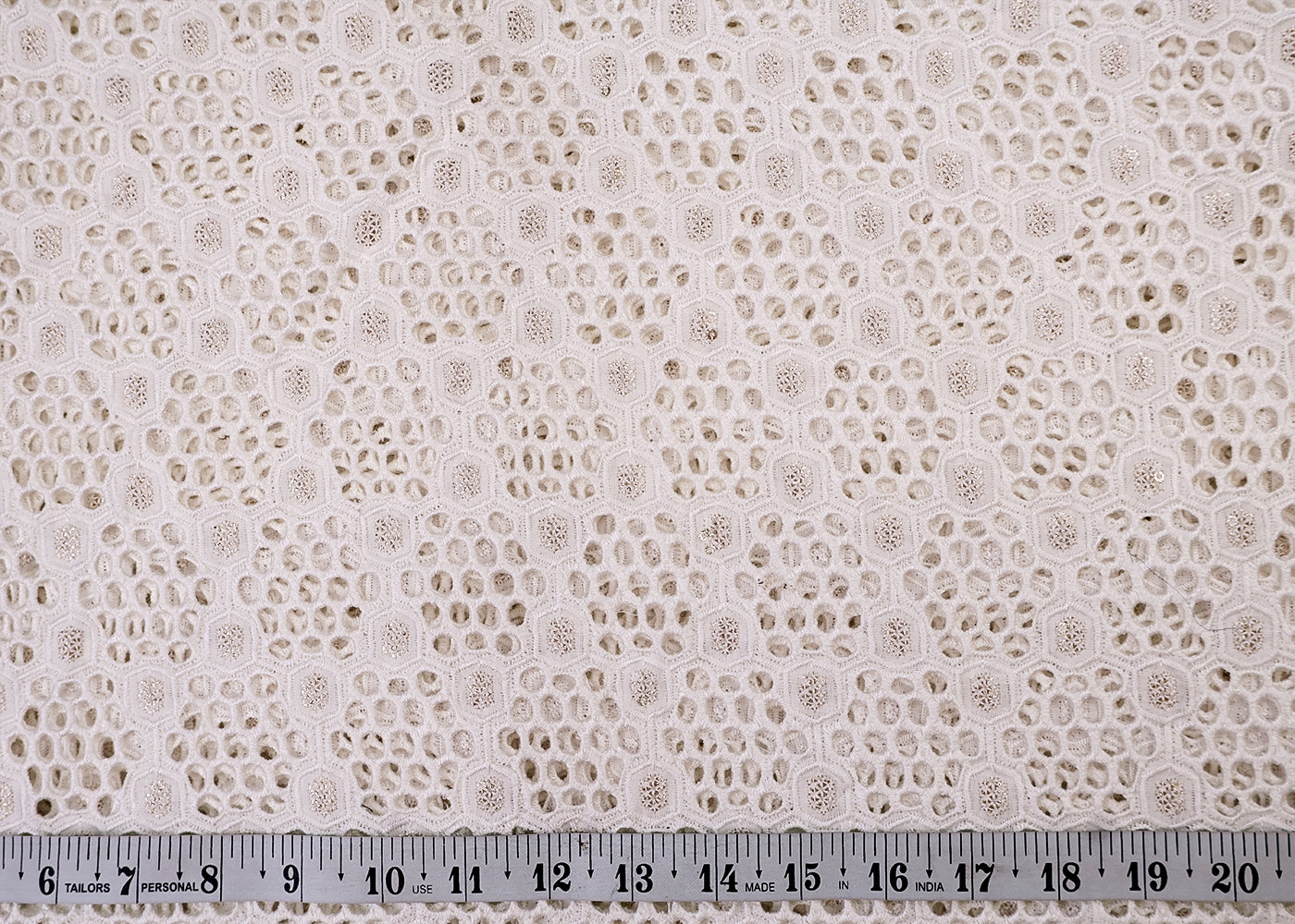 White Cotton Fabric with All-Over Sequins And Cut-Work 15394