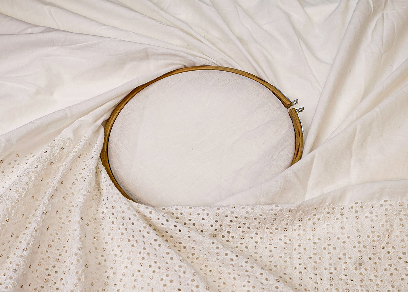 White Cotton Fabric with Border of Sequins And Cut-Work 15398