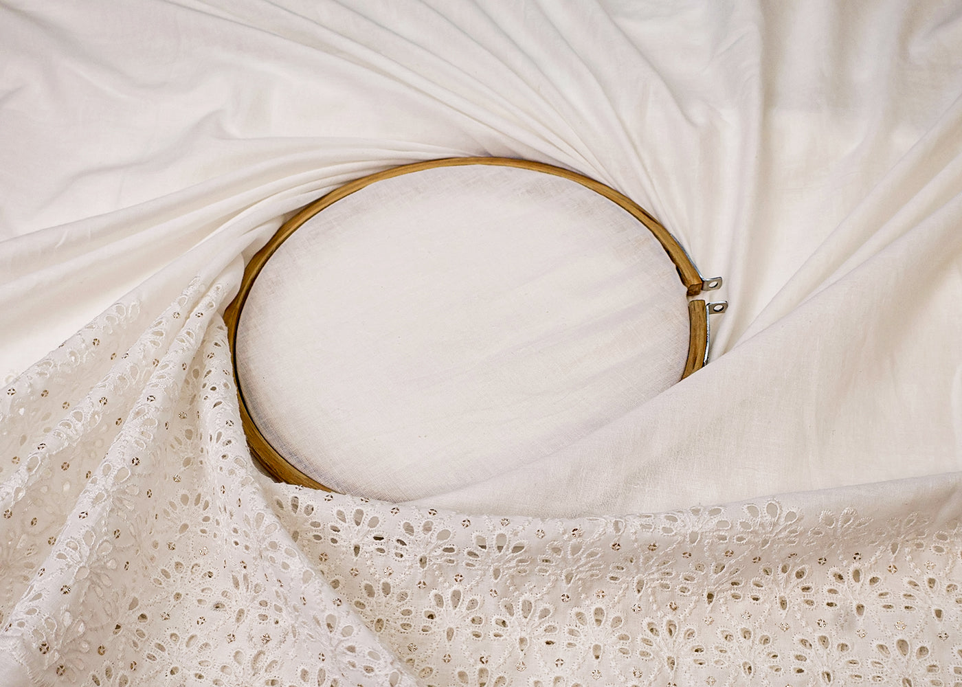 White Cotton Fabric with Border of Sequins And Cut-Work 15403