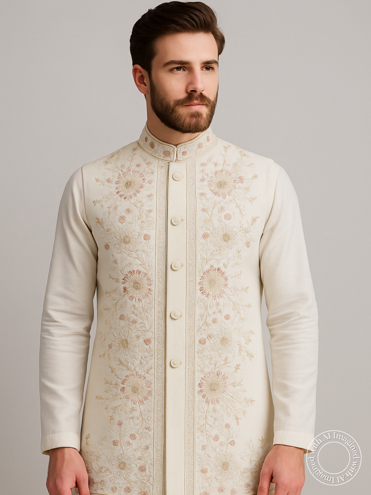 The Riwaayat – Unstitched Off White Nehru Jacket Fabric for Men 15411